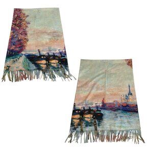 NWOT Art Painting Impressionism Viscose Scarf Cozy Soft Pastel Mint Green